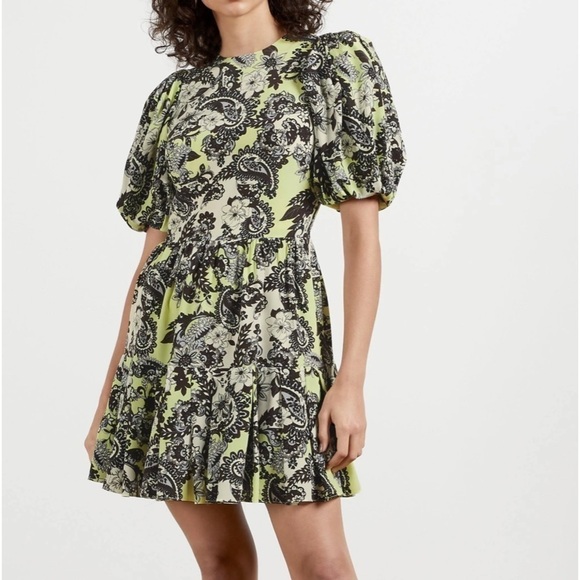 Ted Baker Paisley Mini Puff Sleeve Dress 100% Silk made in England - Picture 4 of 12